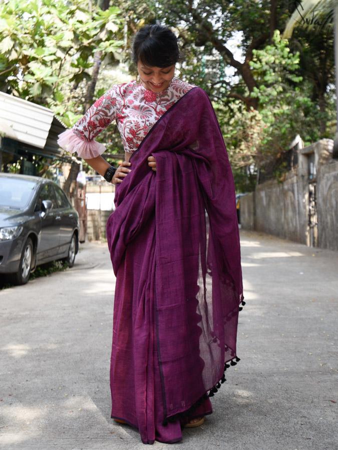 Women's Purple Mul Cotton Saree