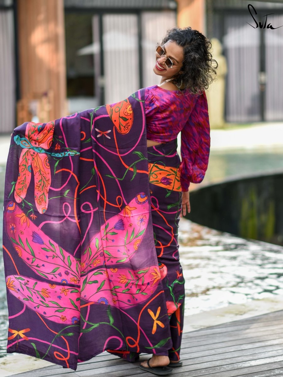 Women's Purple Modal Viscose Saree