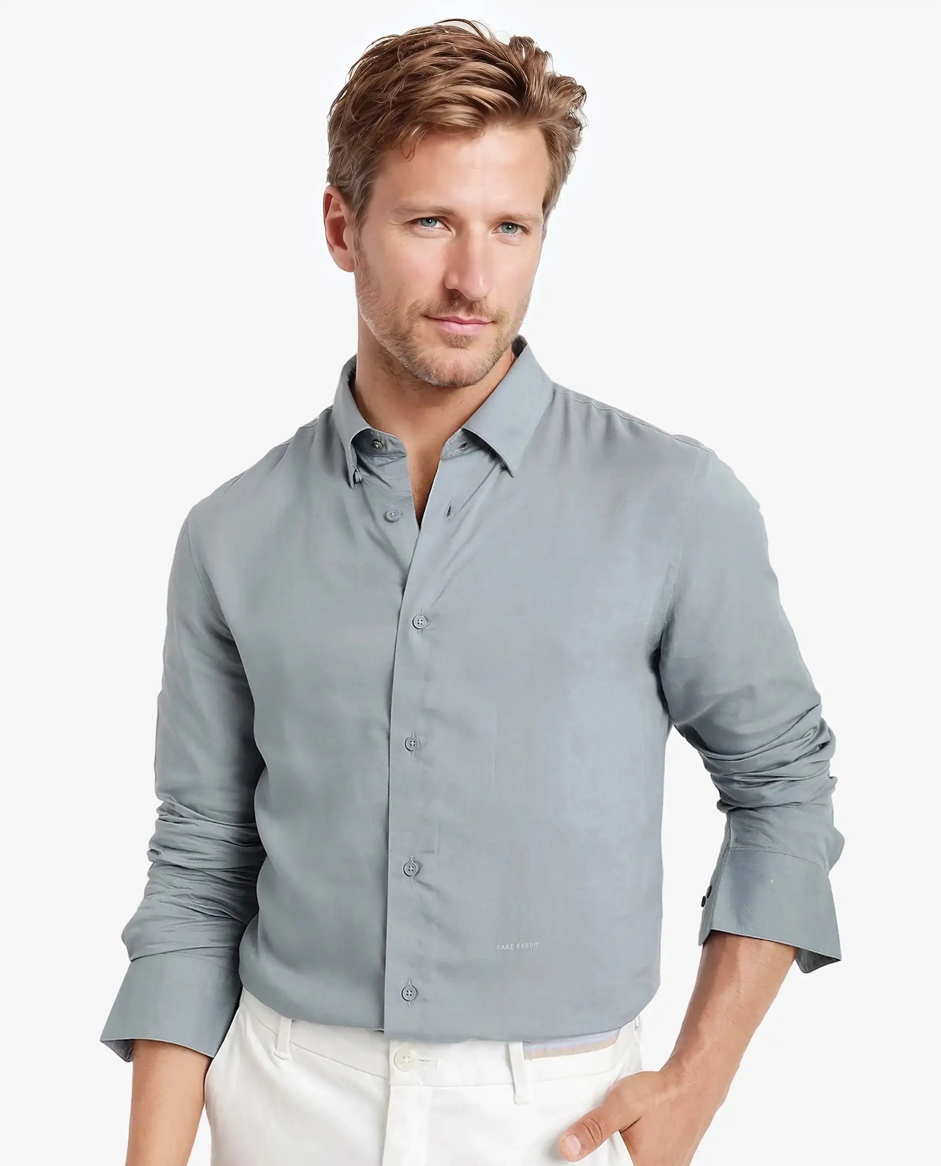 Men's Blue Formal Regular Fit Solid Full Sleeves Shirt