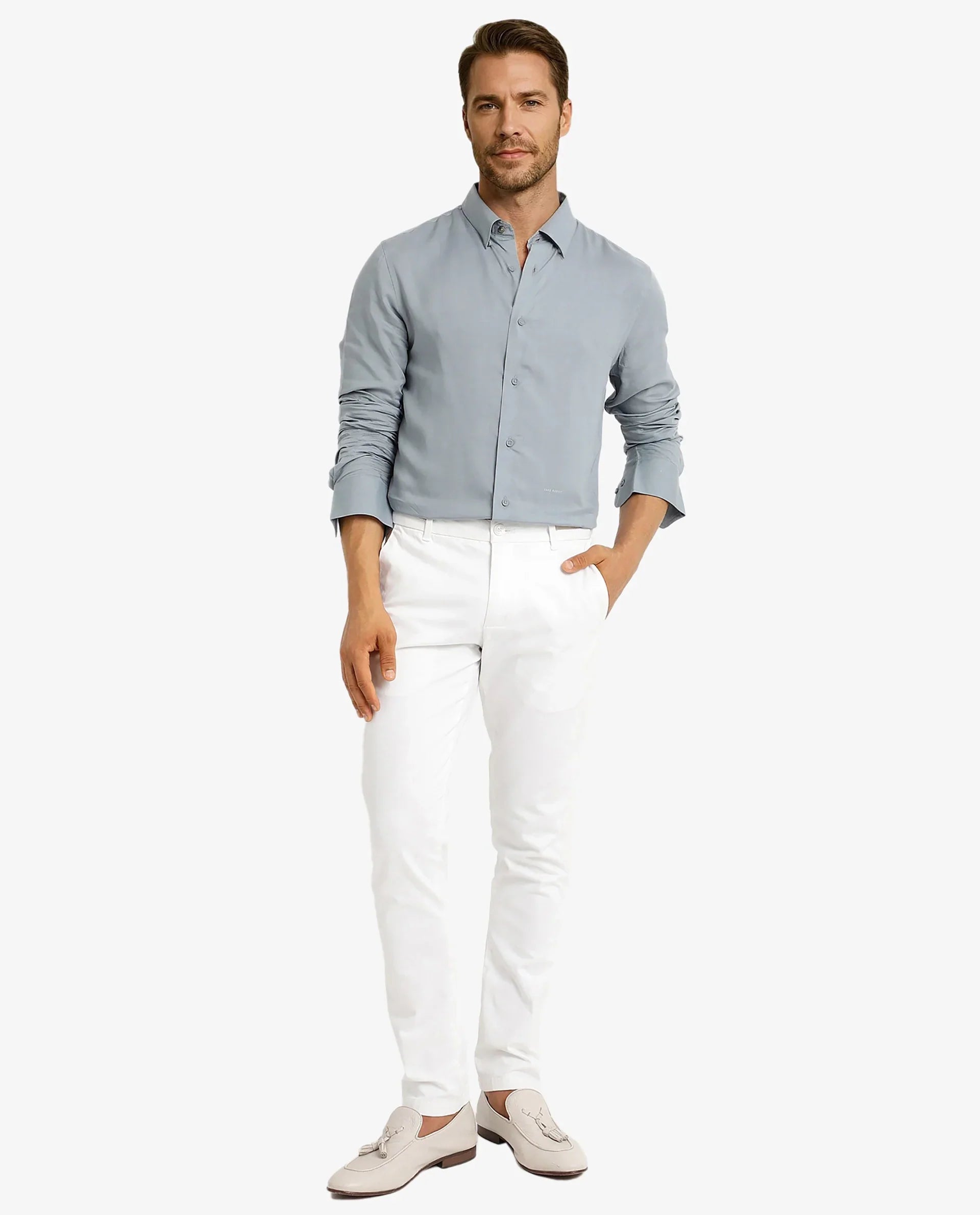Men's Blue Formal Regular Fit Solid Full Sleeves Shirt