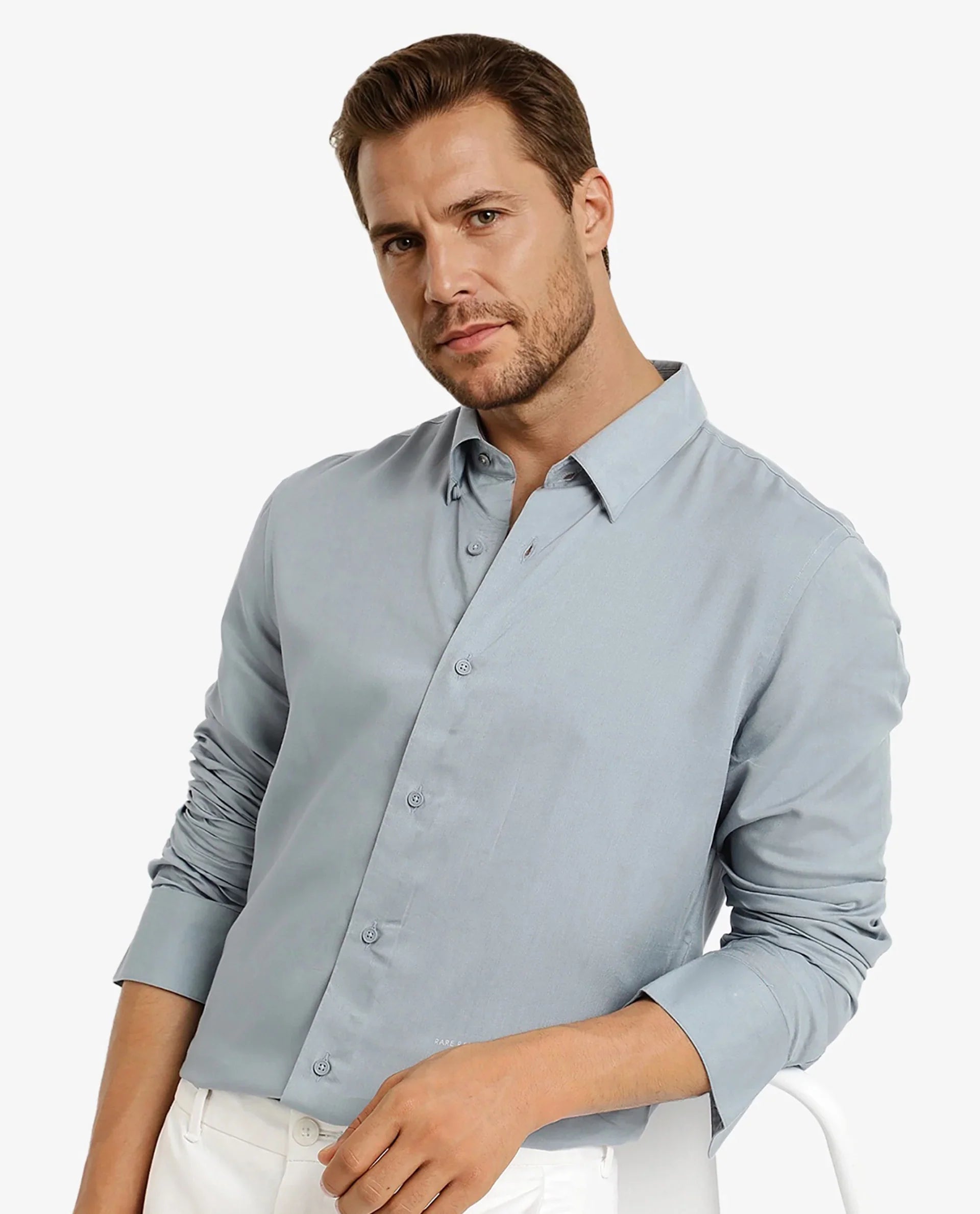 Men's Blue Formal Regular Fit Solid Full Sleeves Shirt