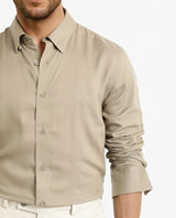 Men's Beige Work Regular Fit Solid Full Sleeves Shirt