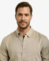 Men's Beige Work Regular Fit Solid Full Sleeves Shirt