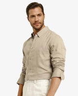 Men's Beige Work Regular Fit Solid Full Sleeves Shirt