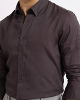 Men's Grey Work Regular Fit Solid Full Sleeves Shirt