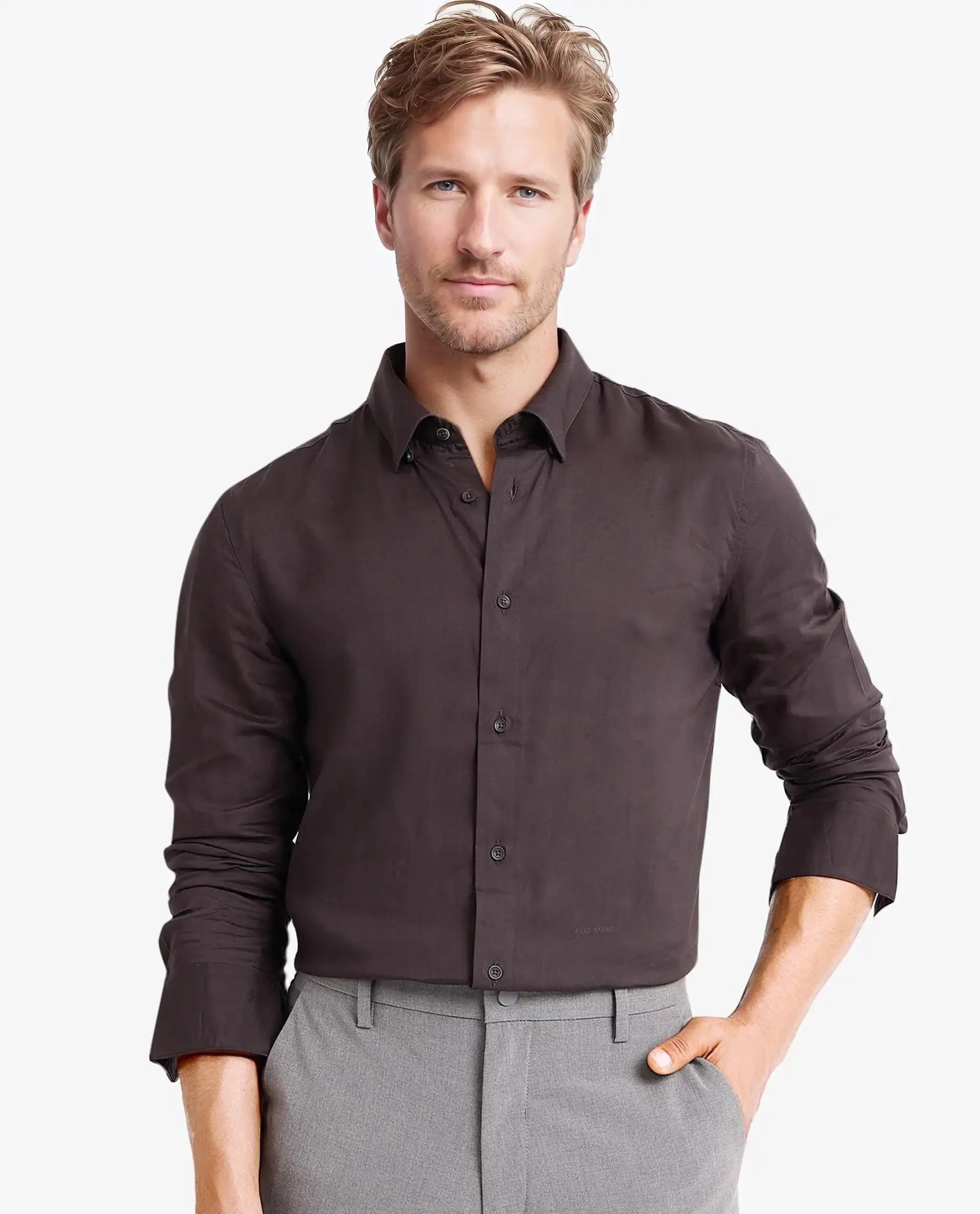 Men's Grey Work Regular Fit Solid Full Sleeves Shirt