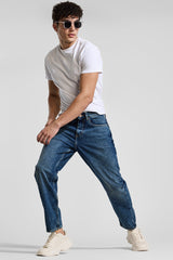 Men's Dark Blue Casual Baggy Fit Solid Jeans