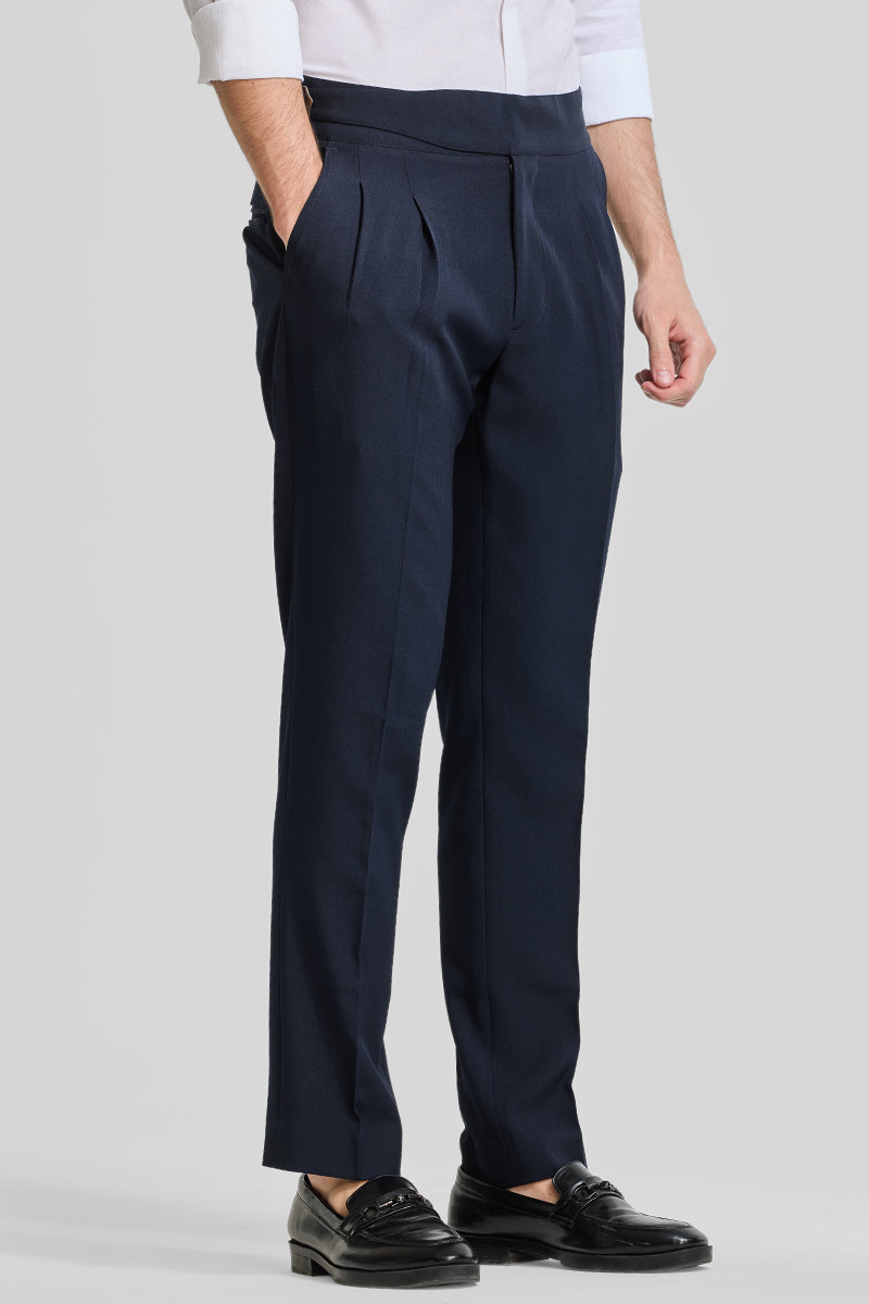 Men's Navy Formal Slim Fit Solid Trouser