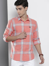 Men's Regular Fit Checkered Full Sleeves Cutaway Collar Casual Shirt