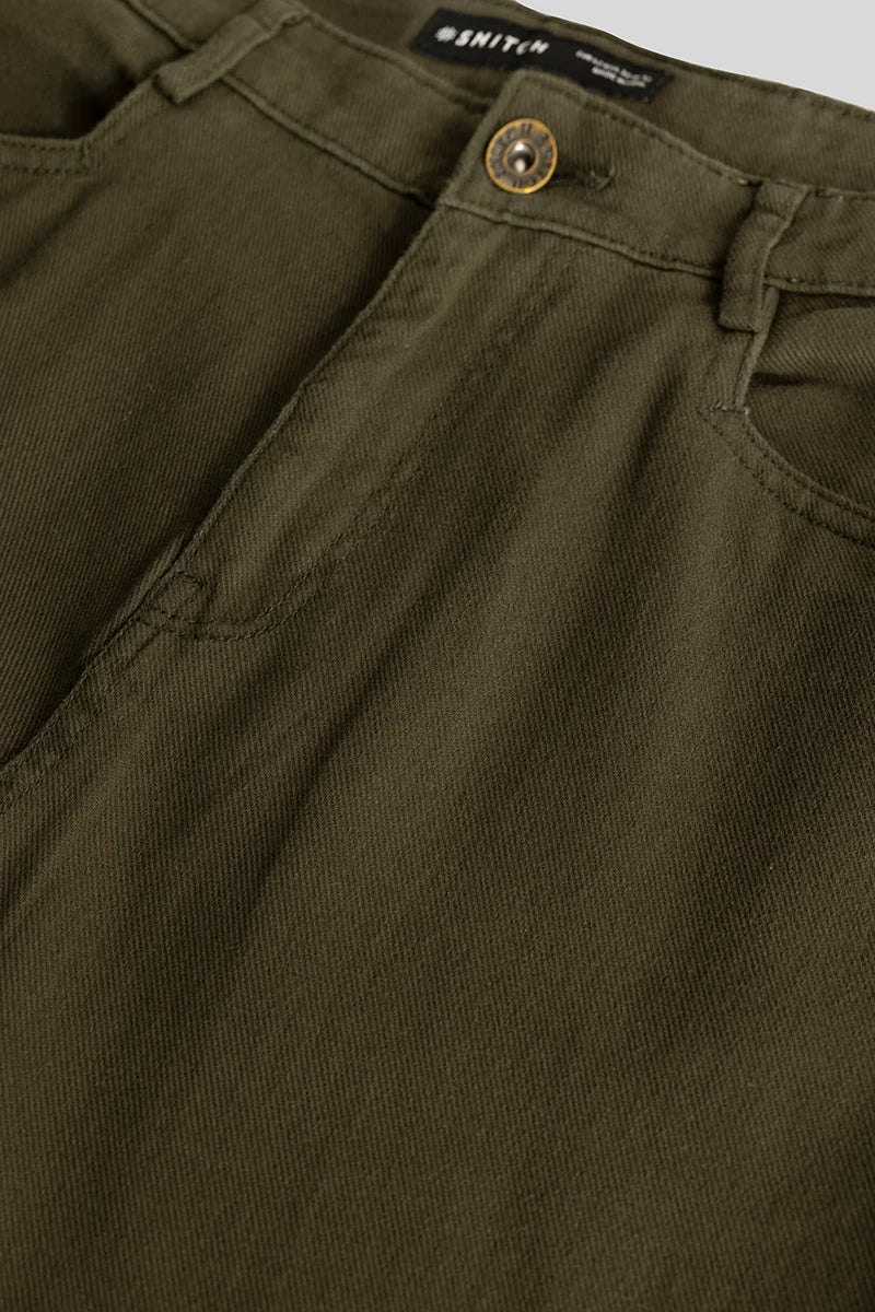 Men's Olive Casual Regular Fit Solid Chinos