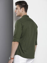 Men's Regular Fit Solid Full Sleeves Mandarin Collar Casual Shirt