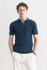 Men's Blue Casual Slim Fit Printed Half Sleeves Polo Tshirt