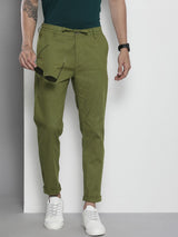 Men's Slim Fit Solid Mid Rise Elasticated Linen Trousers