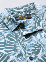 Men's Green Regular Fit Floral Printed Half Sleeves Spread Collar Casual Shirt