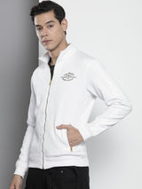 Men's White Casual High Neck Solid Full Sleeves Sweatshirt