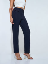 Women's Navy Blue Casual Slim Fit Trouser