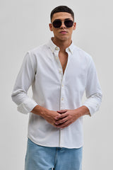 Men's White Casual Slim Fit Solid Full Sleeves Shirt