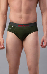 Men's Olive Mid-Rise Solid Brief