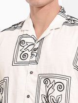 Men's Beige Casual Solid Half Sleeves Shirt