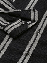 Men's Black Casual Regular Fit Striped Full Sleeves Shirt