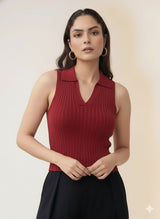 Women's Wine Polo Flat Knit Tank