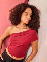 Women's Red Textured One Shoulder Knit Top