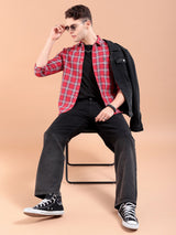 Men's Slim Fit Checkered Full Sleeves Spread Collar Casual Shirt