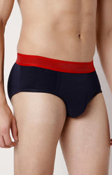 Men's Navy Red Mid-Rise Solid Brief