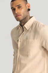 Men's Beige Casual Slim Fit Solid Full Sleeves Shirt