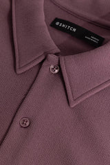 Men's Mauve Casual Slim Fit Textured Half Sleeves Polo Tshirt