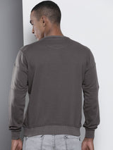 Men's Grey Casual Round Neck Solid Full Sleeves Sweatshirt