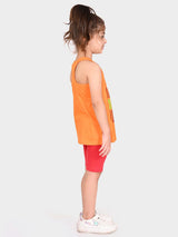 Girls Orange Casual Printed Regular Fit Sleeveless Clothing Set