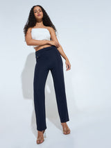 Women's Navy Blue Casual Slim Fit Trouser