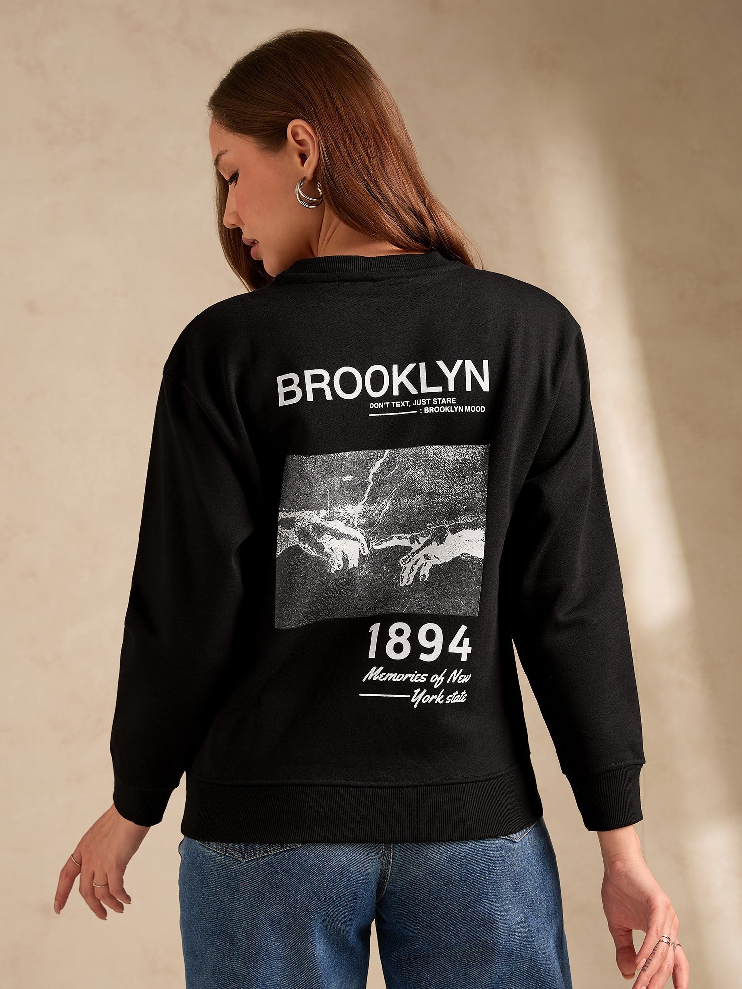 Women's Black Varsity Graphic Sweatshirt