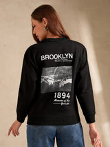 Women's Black Varsity Graphic Sweatshirt