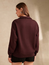 Women's Brown Solid Oversized Zipper Sweatshirt