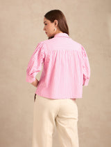 Women's Pink Party Striped Three Quarter Sleeves Shirt