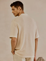 Men's Beige Casual Relaxed Fit Printed Half Sleeves Polo Tshirt