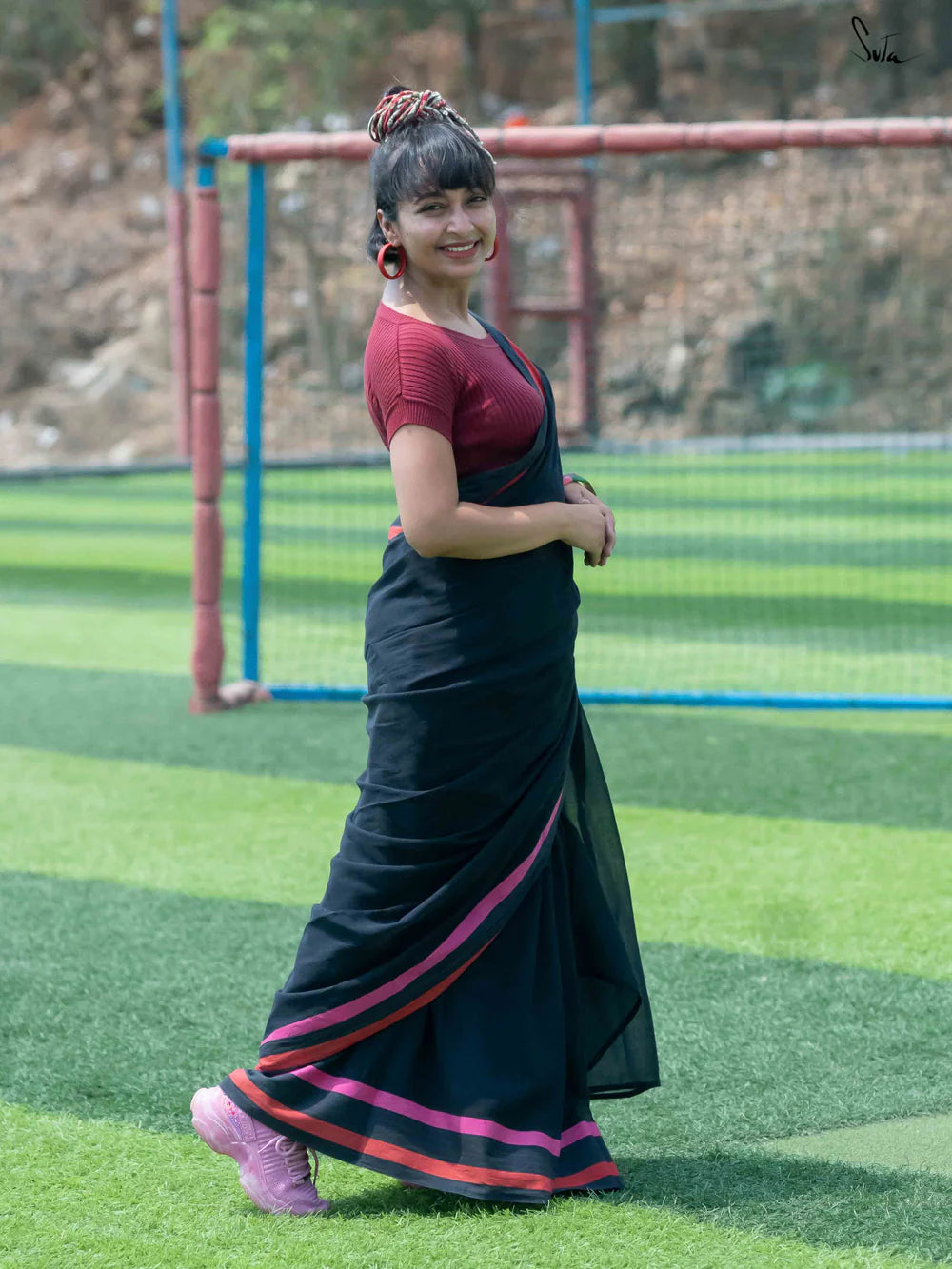 Women's Black Cotton Saree
