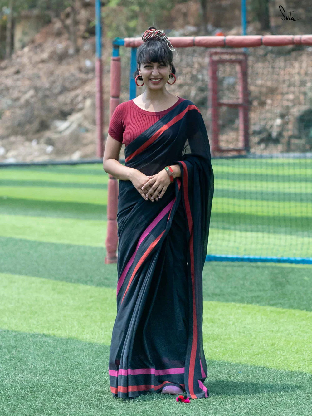 Women's Black Cotton Saree