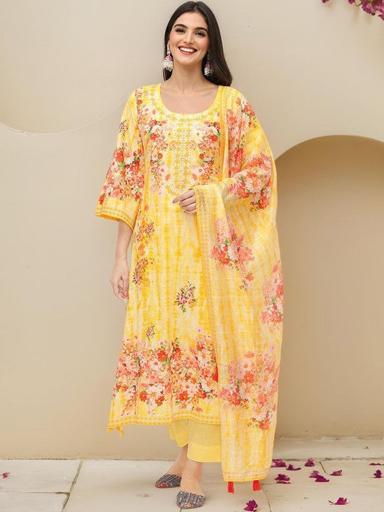 Women's Yellow 3 Pieces Kurta Set