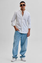 Men's White Casual Slim Fit Solid Full Sleeves Shirt