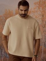 Men's Beige Casual Relaxed Fit Solid Half Sleeves Tshirt