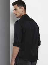 Men's Black Casual Regular Fit Floral Full Sleeves Shirt