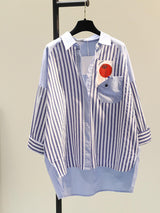 Women's Blue Casual Striped Full Sleeves Shirt