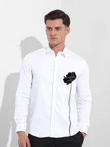 Men's White Casual Printed Full Sleeves Shirt