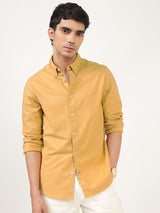 Men's Gold Casual Regular Fit Solid Full Sleeves Shirt