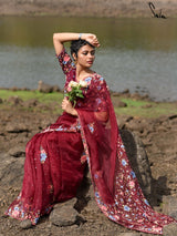 Women's Red Mul Cotton Saree