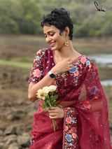 Women's Red Mul Cotton Saree