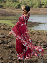 Women's Red Mul Cotton Saree